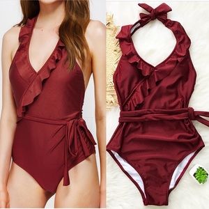 Cupshe Falbala One Piece Belted Ruffle Swimsuit